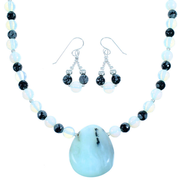 Sterling Siver Multicolor Bead Necklace And Earrings Set SX114524